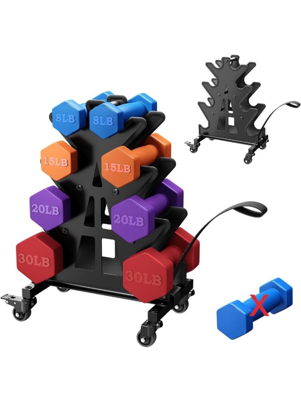 4/5-Tier Dumbbell Rack with Wheels - A-Frame Weight Storage Organizer for Home